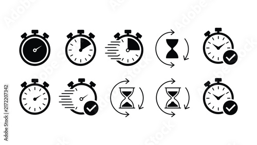 Canvastavla Time management tools including stopwatches hourglasses arrows and checkmarks fo