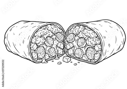 roll food line art coloring page