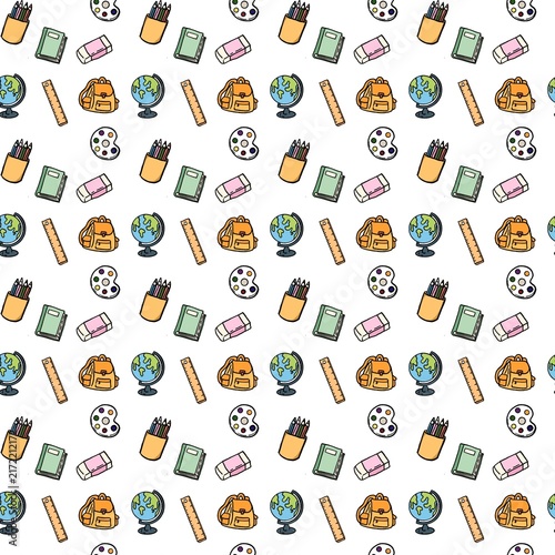 Seamless Back to School Doodle Stationery Set, Hand Drawn School Supplies, Cute Education Elements