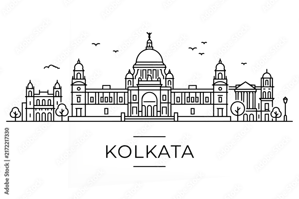 Obraz premium Kolkata India Line Art City Landmark Illustration – Indian Architecture