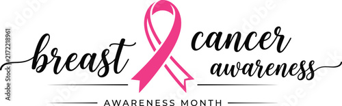 Breast cancer awareness month elegant typography with pink ribbon awareness survivor campaign