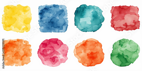 Abstract Watercolor Handprint Collection with Colorful Paint Splashes, Artistic Brush Strokes, Grunge Paper Texture, Ink Shapes and Creative Design Elements