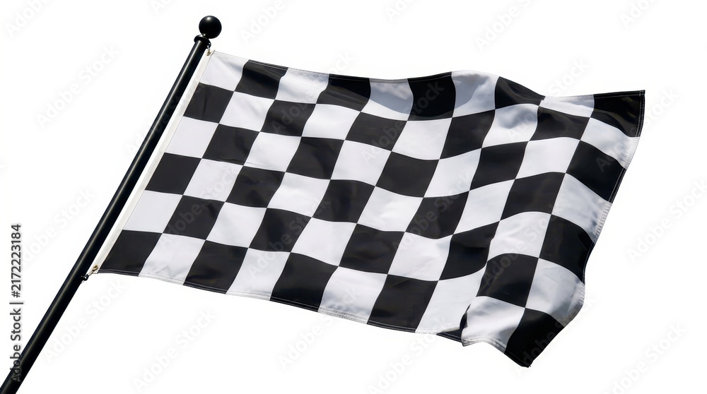 Fototapeta premium Waving Checkered Racing Flag Isolated on White Background for Sports and Competition Concepts
