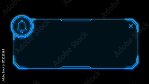 Animated Futuristic HUD Notification Bar Frame with Glowing Blue Neon Alert Bell for Tech Alert System