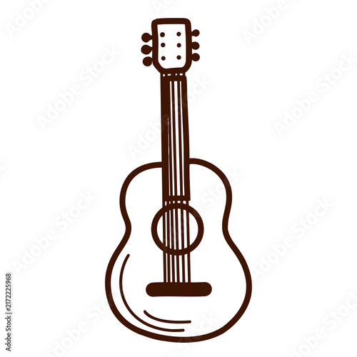 Foto Classic acoustic guitar line art vector featuring detailed strings, fretboard, s