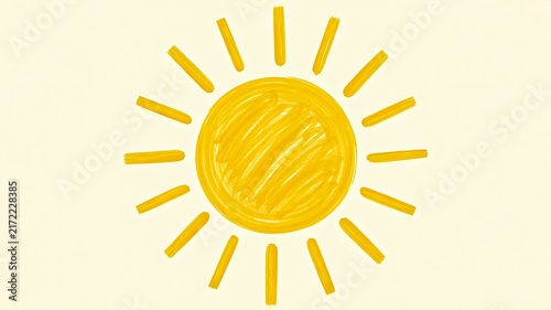 Hand drawn yellow sun doodle isolated on light background with simple sketch design
