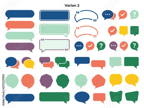 Set of colorful speech bubble vector icons with quotes and checkmarks for communication design, chiko image collection