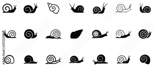 Snail silhouette vector collection isolated on white background