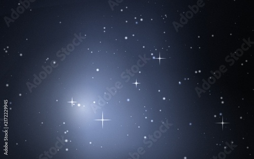 Dark blue celestial background, with a soft, central light glow, and scattered white, stars with sparkling, starburst effects in, deep space