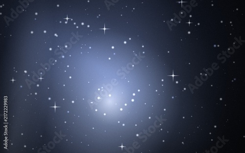 Dark blue night sky with a soft central glow and scattered white stars including several bright twinkling four-pointed star light shapes