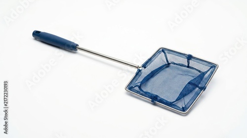 Aquatic net with handle and blue mesh for cleaning and catching
