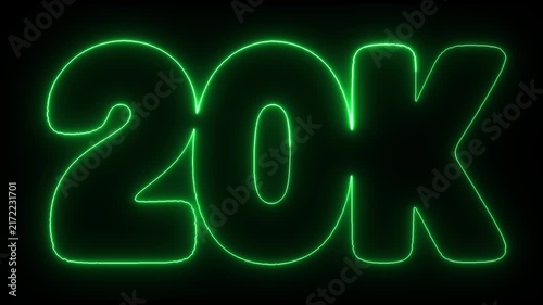 20K Subscribers green  Neon Glowing Text on Black Background