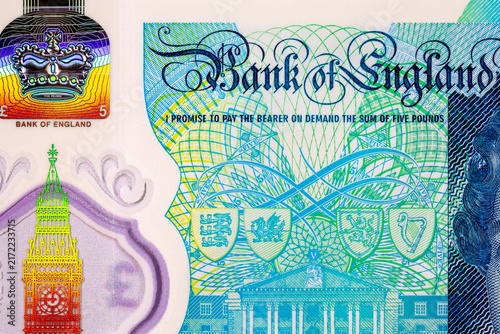 British five pound banknote featuring the iconic 