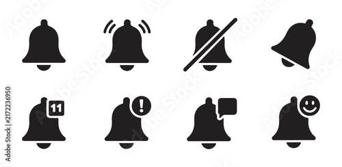 Foto Ringing and muted notification bell icons with warning alerts message bubbles and custom badge settings vector