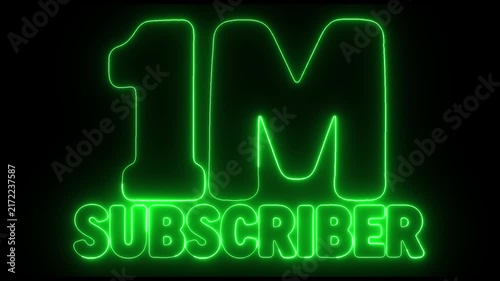 One Million Subscribers green Neon Light Sign Glowing on Dark Background