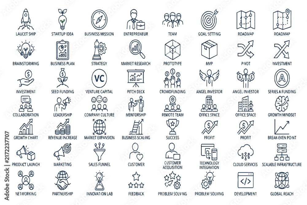 Obraz premium Startup Entrepreneurship Business Growth Vector Icons