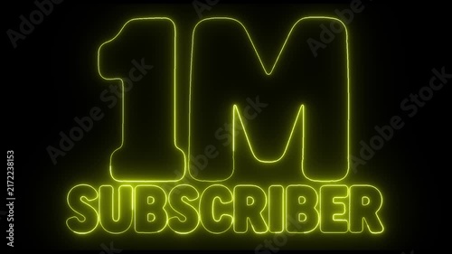 1M Subscribers Yellow Neon Glowing Text on Black Background