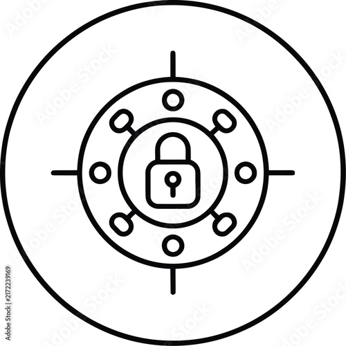 Cybersecurity Data Protection and Target Lock Line Icon Concept