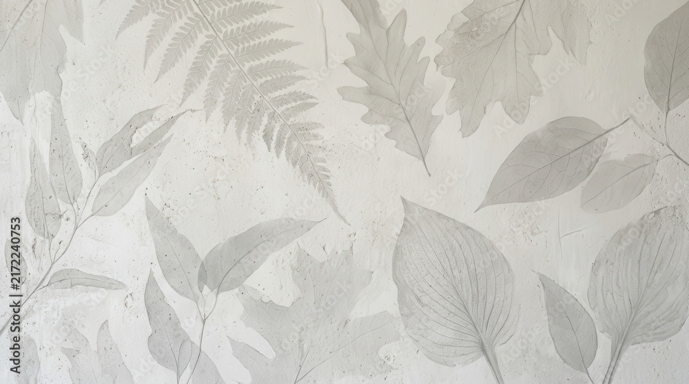 Fototapeta premium Elegant Minimalist Wall Texture with Subtle Leaf Imprints and Organic Botanical Patterns for Interior Design Background