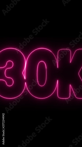 30K Subscribers Red  Neon Glowing Text on Black Background
