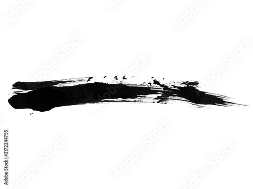 Fotografie Black Ink Brush Stroke Splash Painted on White Background Png Photo - ink brush