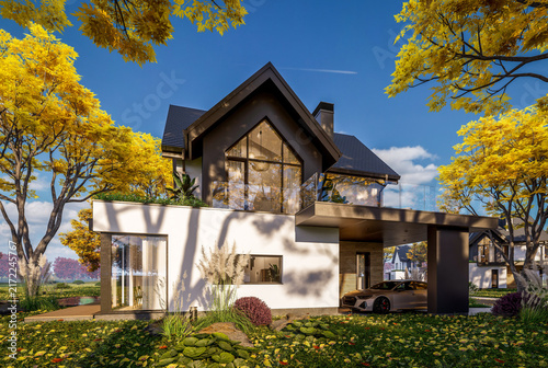 Konstfotografi 3d rendering of contemporary architectural luxury house exterior