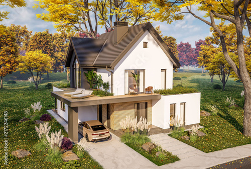 Foto 3d rendering of contemporary architectural luxury house exterior