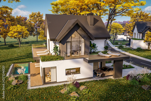 Obraz na plátně 3d rendering of contemporary architectural luxury house exterior