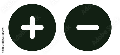 Obraz na plátne plus and minus circle icons vector, dark green circular buttons with white addit