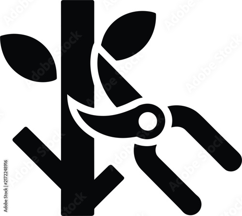 Pruning shears cutting a plant stem vector icon, professional agriculture gardening tool concept flat design illustration
