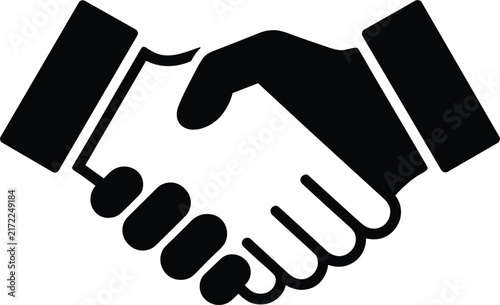 Handshake vector icon for business agreement and partnership, black solid contract greeting symbol design