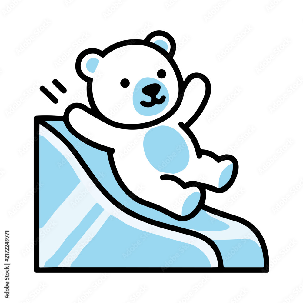 Obraz premium Cute Polar Bear Character Sliding Down an Ice Slide With Joyful Expression