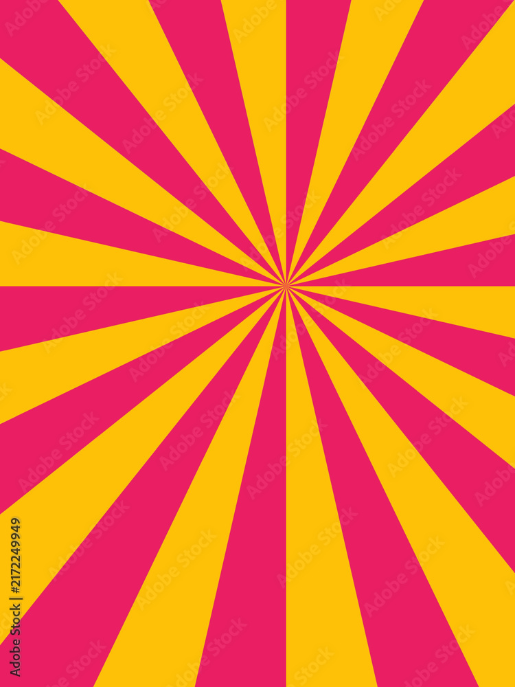 Obraz premium Sunburst burst background in pink and yellow colors for comic posters or retro style advertising.