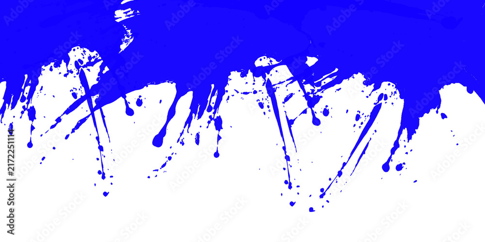 Obraz premium Blue paint splash texture on white background with artistic brush strokes and drips