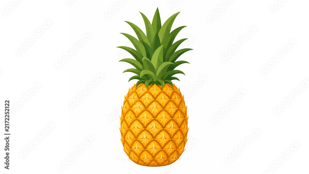 Fototapeta premium Whole Ripe Pineapple with Green Crown Isolated on White Vector Illustration