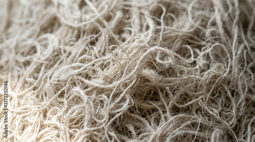 Fototapeta premium Macro close-up of tangled raw cotton fibers and paper pulp texture