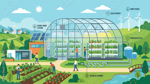 Sustainable greenhouse and smart urban farming vector concept