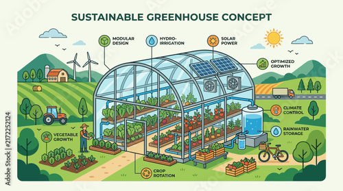Sustainable greenhouse and smart urban farming vector concept