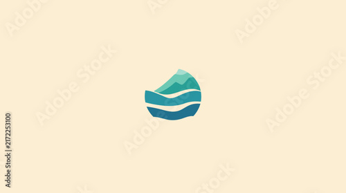 Teal circular wave icon on cream background.