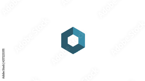 Blue 3D isometric hexagon geometric logo icon.