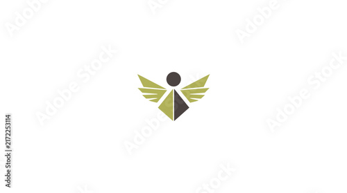 Minimalist gold winged figure or angel logo