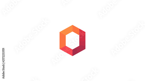 Geometric red and orange hexagon outline logo.