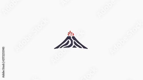 Volcanic eruption mountain icon with fire.