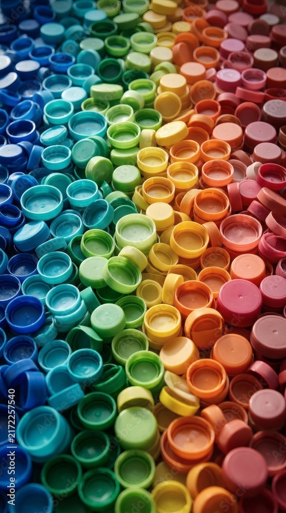 Naklejka premium Rainbow Recycled Plastic Bottle Caps Waste Background