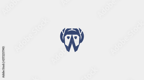 Blue abstract owl head silhouette vector logo.