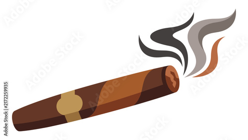 Obraz na płótnie Lit brown cigar with smoke clouds isolated on white background art