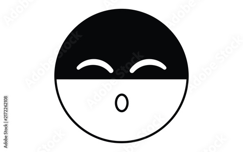 Black and white circular with a smiling, surprised face emoji