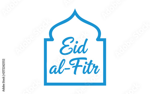Blue eid al-fitr text inside a traditional islamic archway frame
