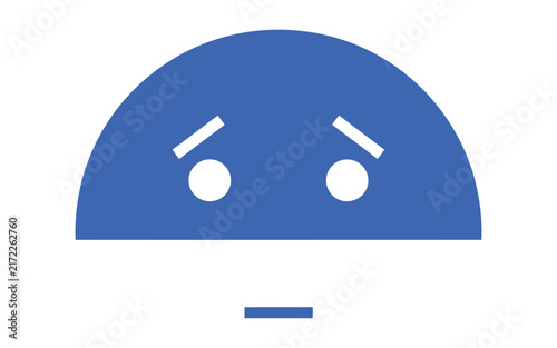 Blue semicircle with worried face, white eyes and eyebrows