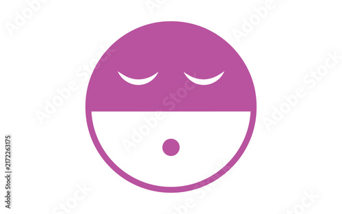Purple and white circular with sleeping face expression, 88 01